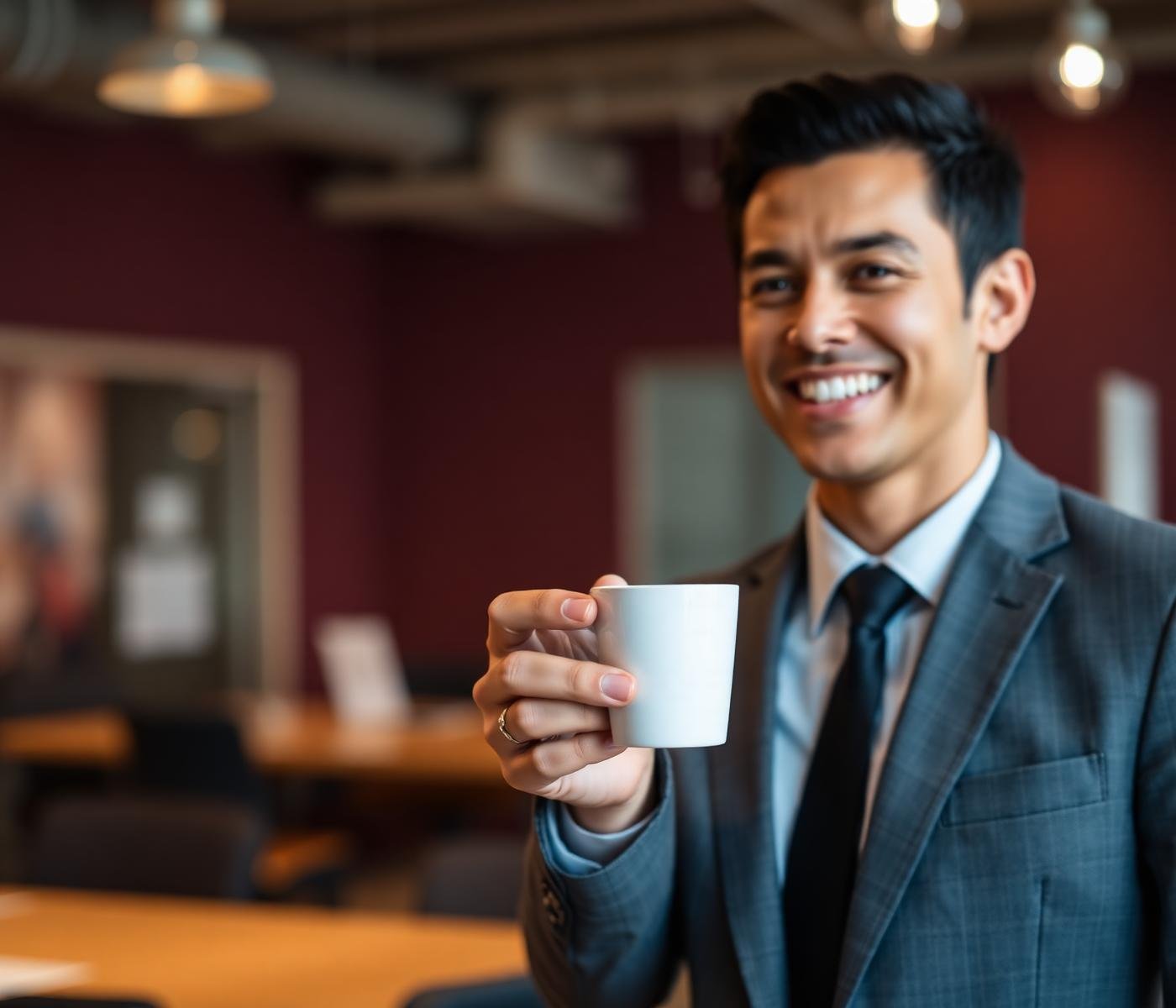 Executivo tomando café Polo dos Cafés
